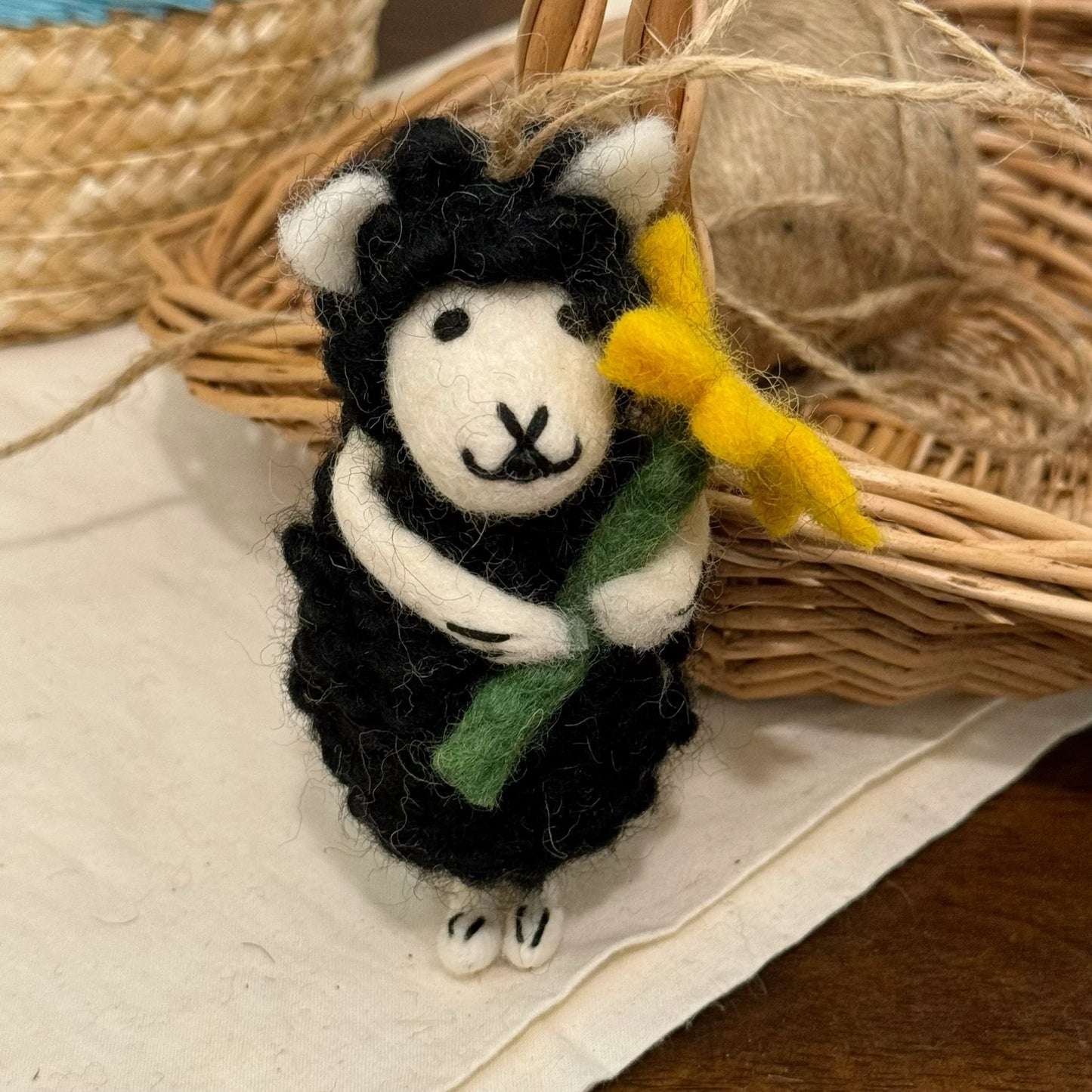 Black Sheep Ornament with Bag Charm and Hanging Decoration By Maria Callary Toys