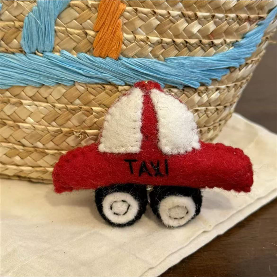 Cute Red Taxi Ornament Keychain Charm By Maria Callary Toys
