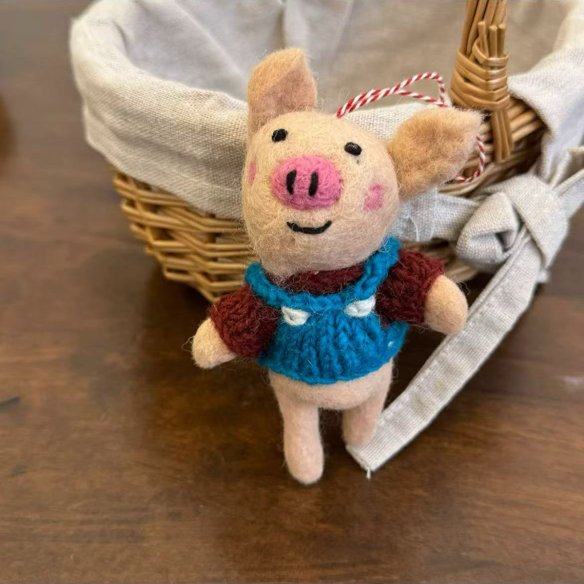 Handcrafted Felt Wool Pig Hanging Decoration By Maria Callry Toys