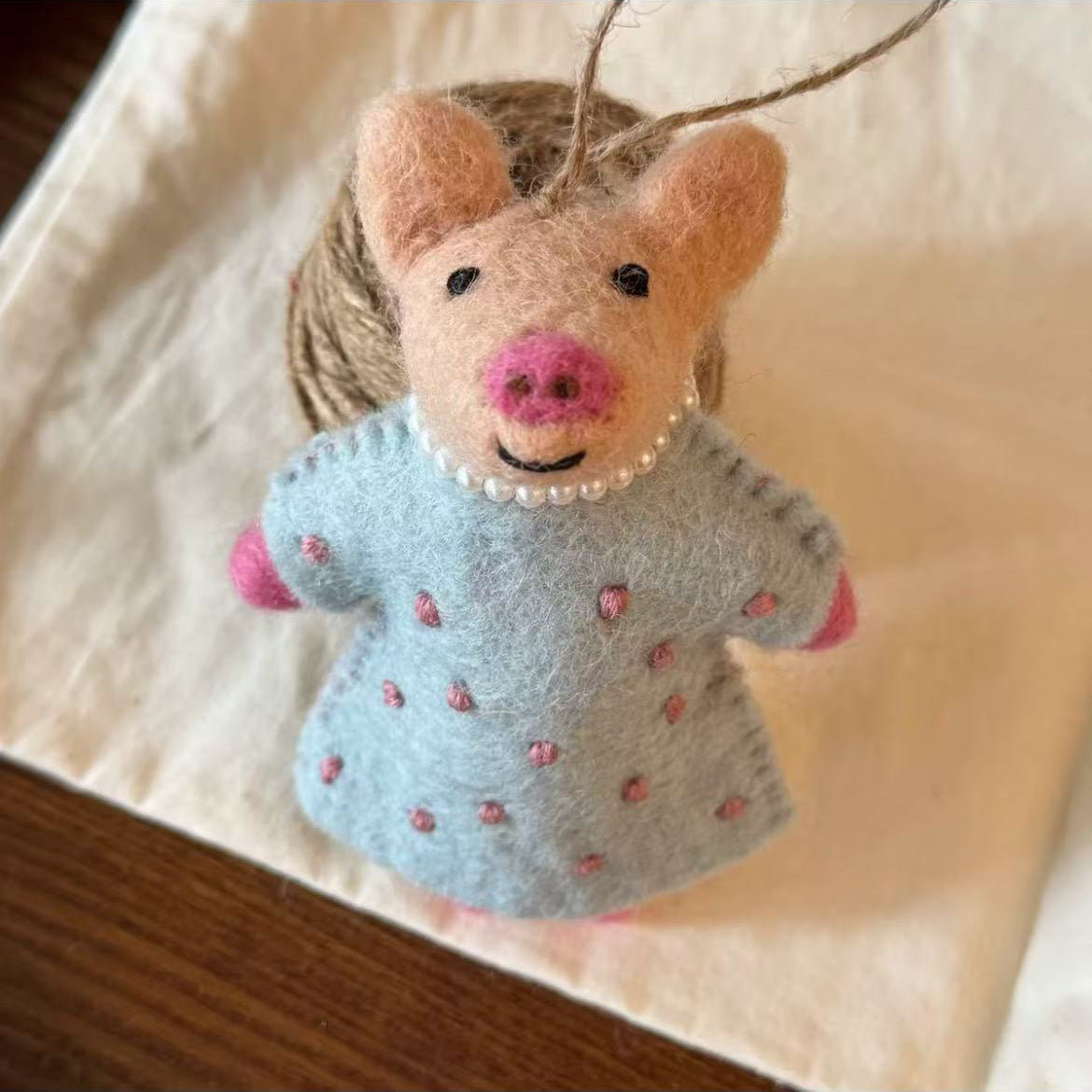 Hanging Needle Felted Pig Ornament By Maria Callary Toys