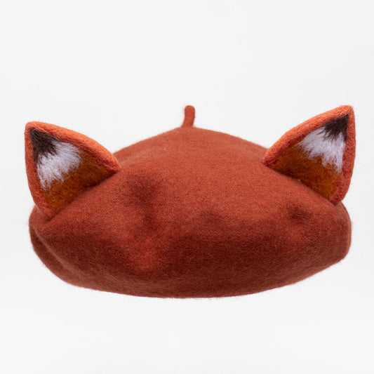 Brick Red Fox Ear Wool Felt Beret, Beret Animal, Fox Beret