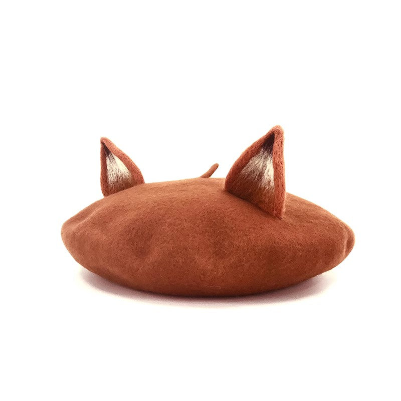 Animal Ear Wool Felt Beret, Beret Animal