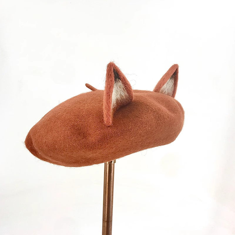 Animal Ear Wool Felt Beret, Beret Animal