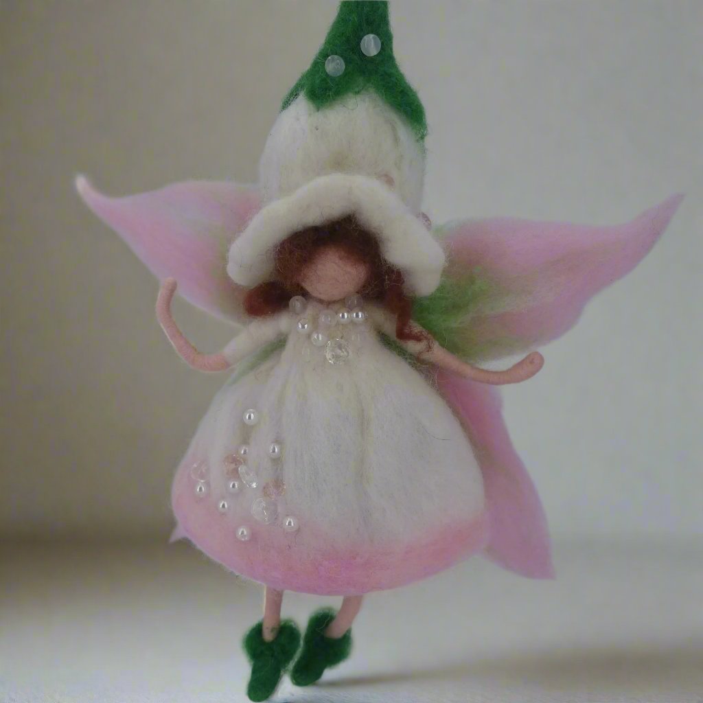 Olivia needle felted fairy doll by Maria Callary Toys, perfect for nursery decor and adding whimsical charm to baby rooms.