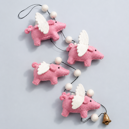 Felt Wool Flying Pig Garland