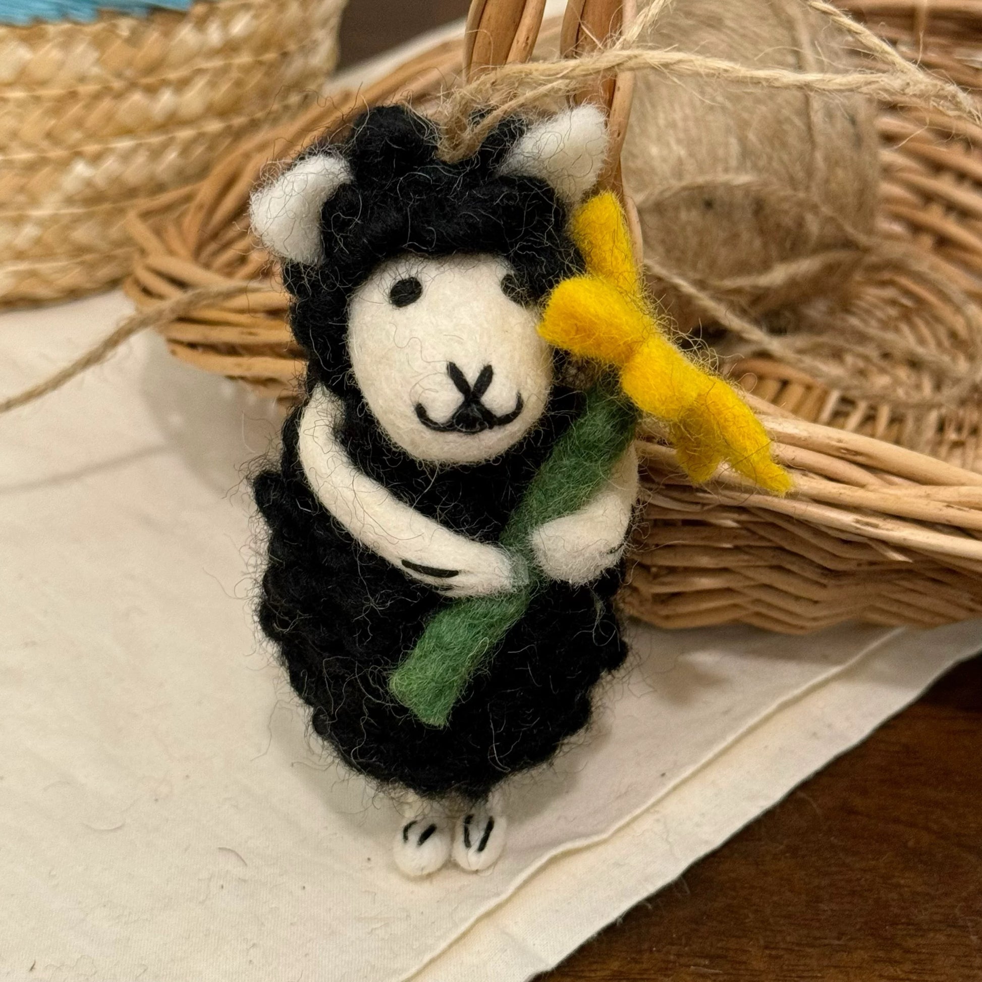 Black Sheep Ornament with Bag Charm and Hanging Decoration By Maria Callary Toys