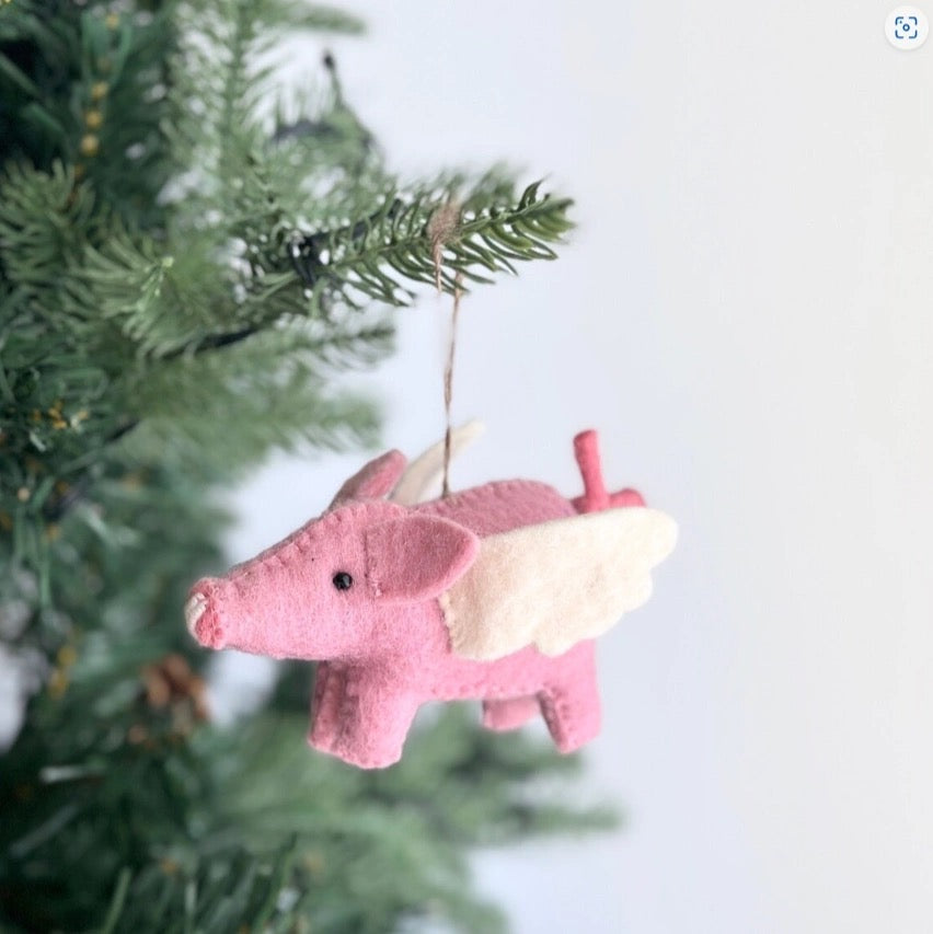 Christmas Ornaments with Felt Hanging Pig Decoration By Maria Callary Toys