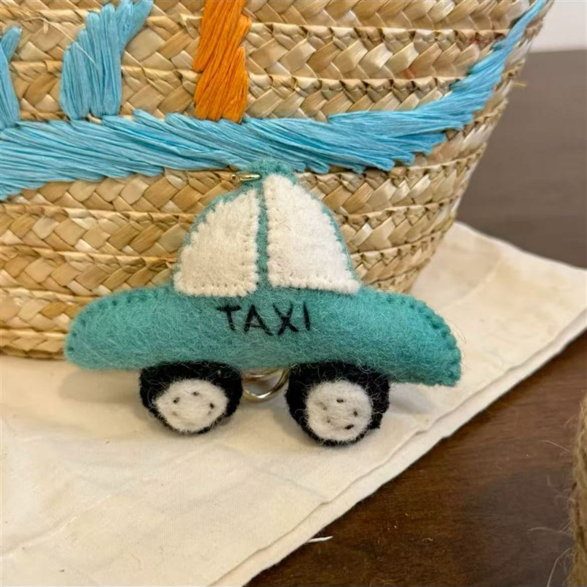 Cute Blue Taxi Ornament Keychain Charm By Maria Callary Toys