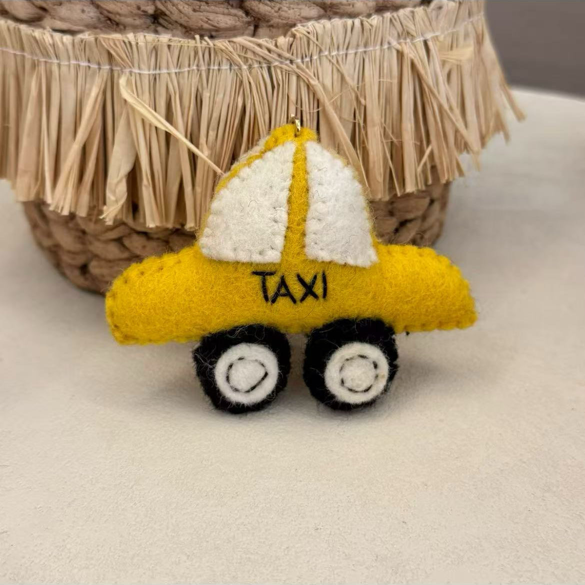 Cute Yellow Taxi Ornament Keychain Charm By Maria Callary Toys