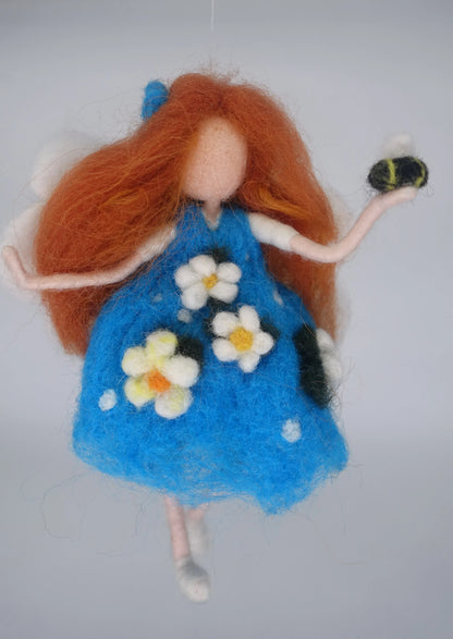 Needle felted Emily fairy ornament, handmade wool angel for Christmas tree decorations by Maria Callary Toys.
