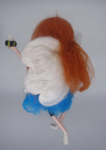 Emily handmade wool fairy doll, perfect gift for fairy lovers and handcrafted decor enthusiasts by Maria Callary Toys.