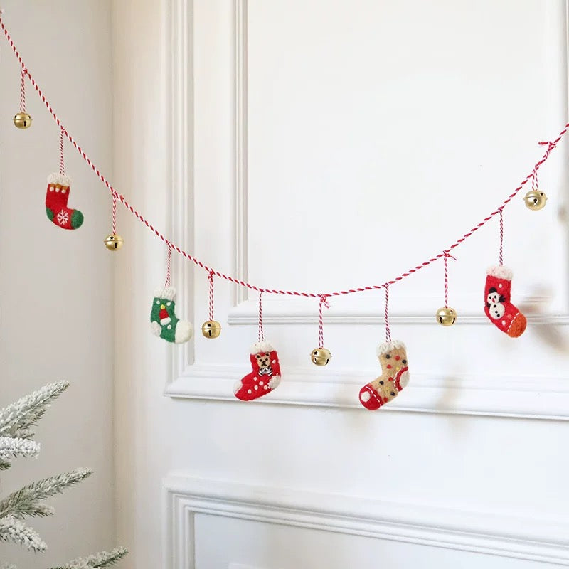 Felt Christmas Garland with Bells & Stockings by Maria Callary Toys