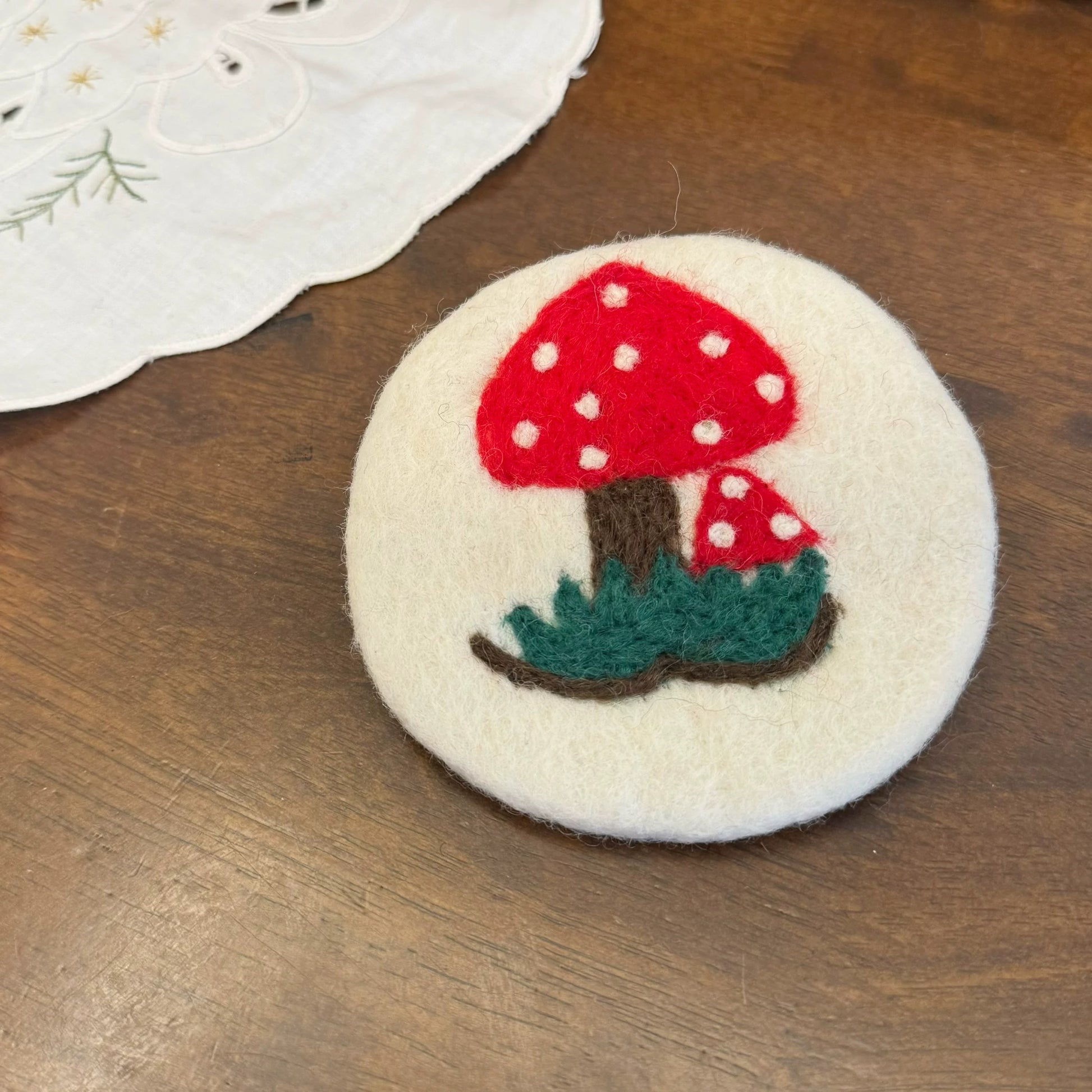 Felt Mushroom Table Coasters for Drinks by Maria Callary Toys