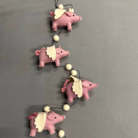 Felt Wool Flying Pig Garland By Maria Callary Toys