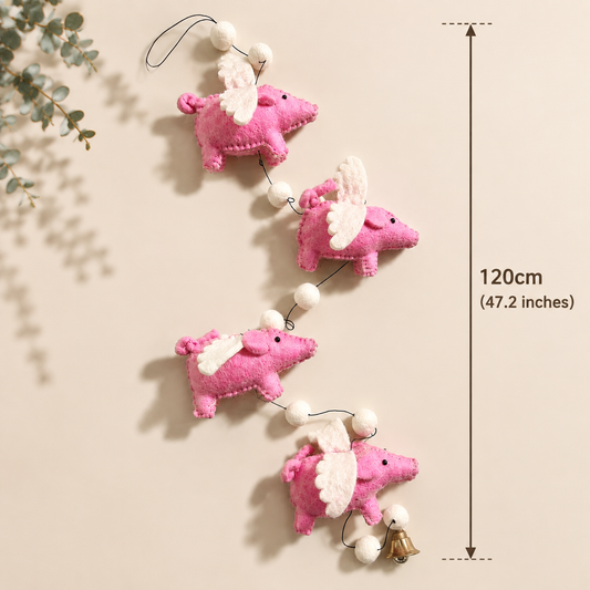 Felt Wool Flying Pig Garland