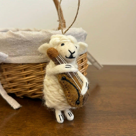 Guitar Sheep Christmas Hanging Decoration By Maria Callary Toys
