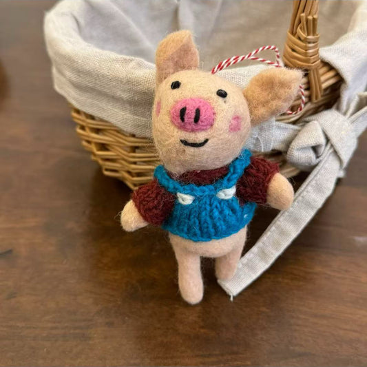 Handcrafted Felt Wool Pig Hanging Decoration By Maria Callry Toys