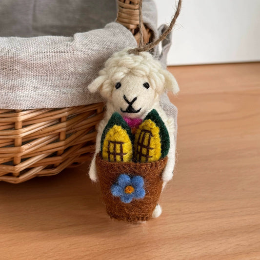 Handmade Felt Harvest Sheep Hanging Decoration Ornament By Maria Callary Toys
