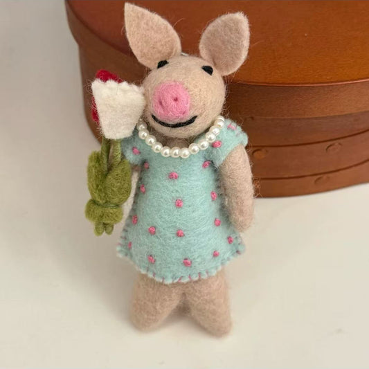 Handmade Felted Pig Hanging Decoration By Maria Callry Toys
