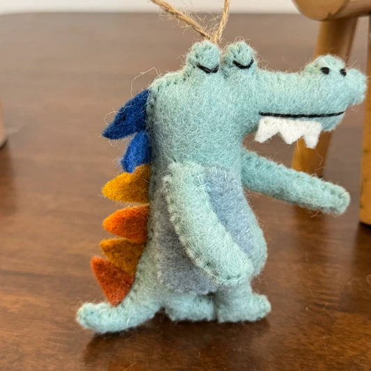 Handmade Felted Wool Crocodile Hanging Decoration By Maria Callary Toys