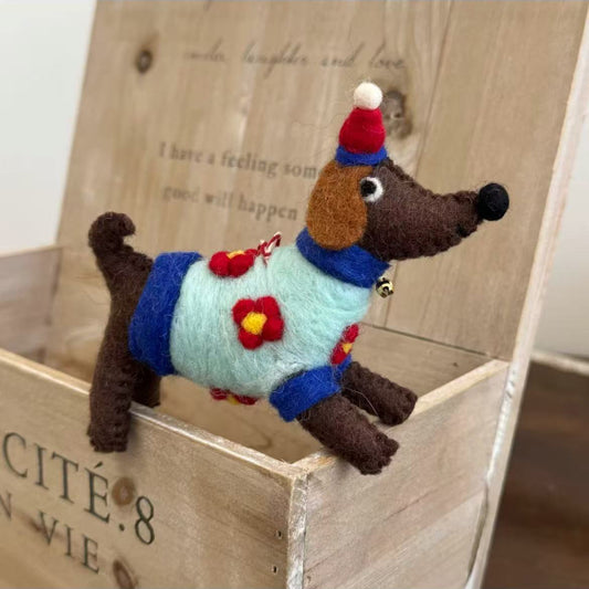 Handmade Needle Felted Dog Hanging Decoration By Maria Callary Toys