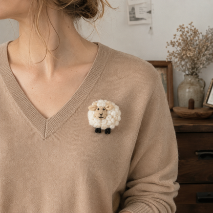 Handmade Felt Sheep Brooch
