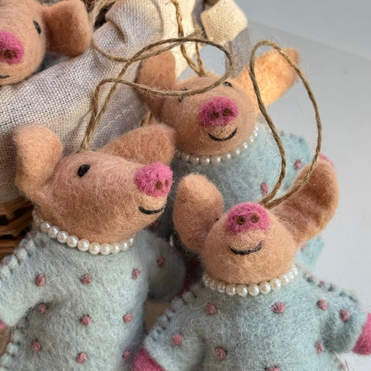 Hanging Needle Felted Pig By Maria Callry Toys