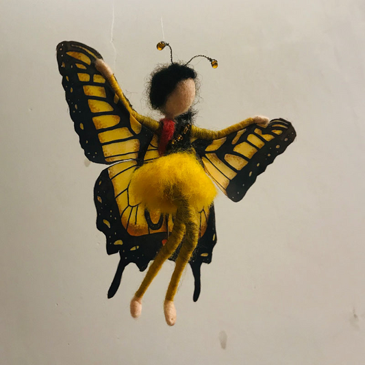 Lauren - Woolen Fairy | Handcrafted Sprite | Waldorf-Inspired | Yellow Butterfly | Enchanting Gift