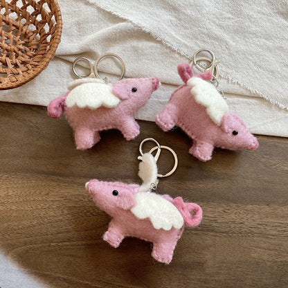 Flying Pig Felt Keychain