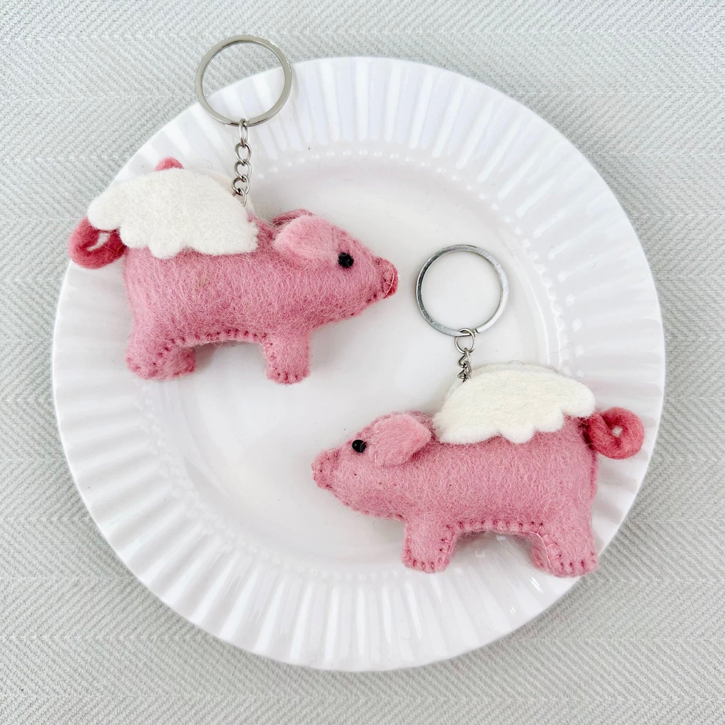 Flying Pig Felt Keychain