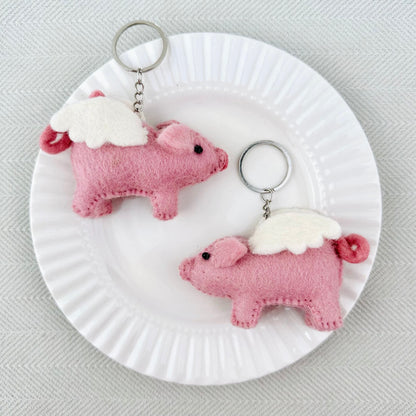 Flying Pig Felt Keychain