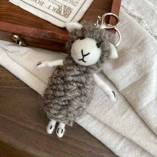 Handmade Sheep Needle Felted Bag Charm Keychain