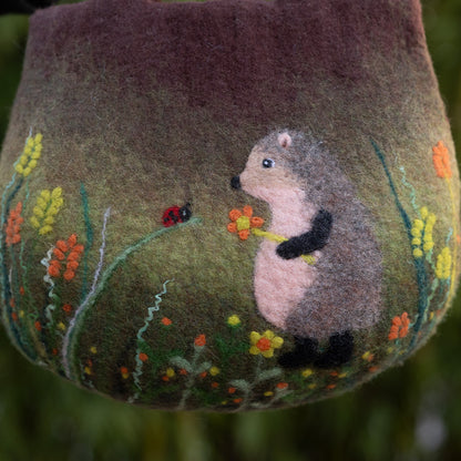 Hedgehog Haven with Floral Delights Bag - Enchanted Hedgehog Gathering Flowers Amidst Blooming Flora