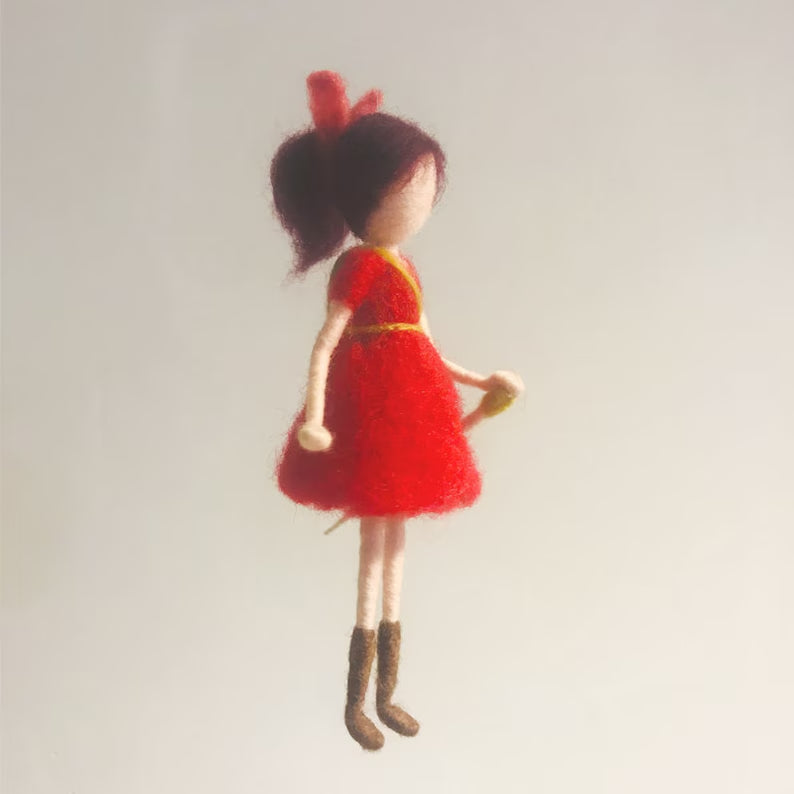 Needle felted angel tree topper by Maria Callary Toys, perfect for Christmas tree decor.