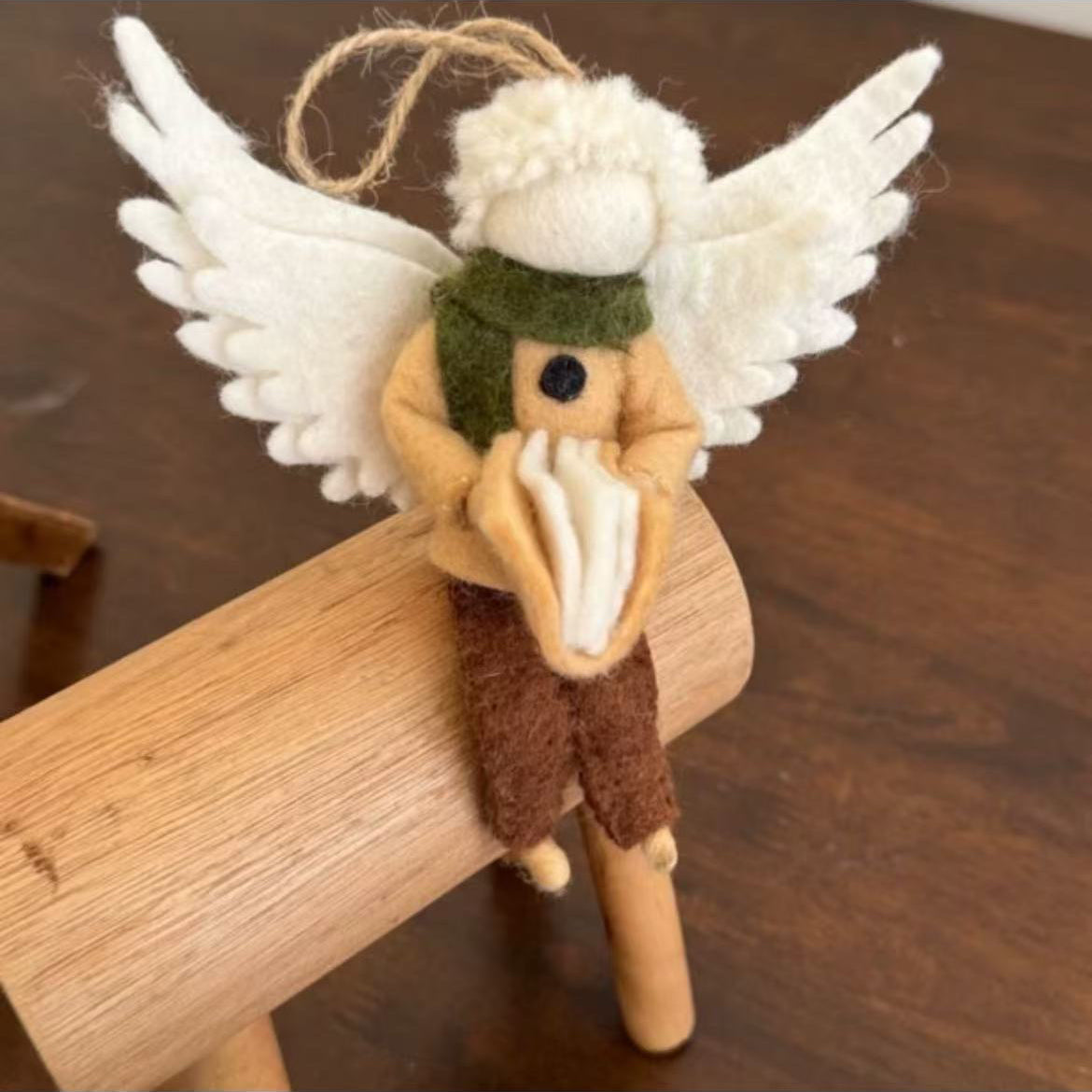 Needle Felted Angel Holding Books Hanging Decoration