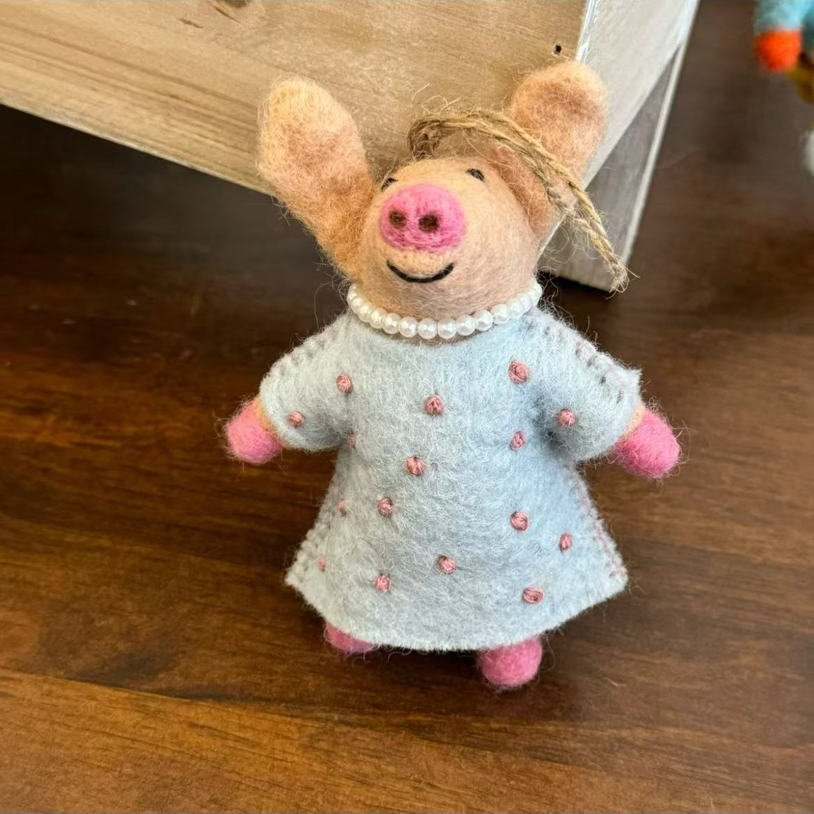 Hanging Needle Felted Pig Holiday Decoration