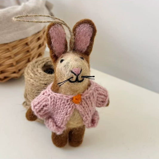 Needle Felted Rabbit Hanging Decoration Holiday Gift Ornament