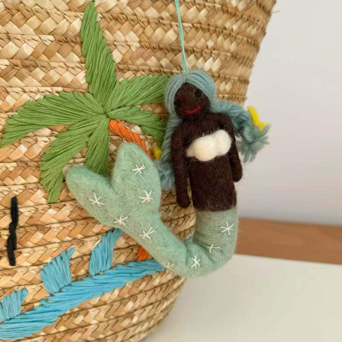 Needle Felted Black Mermaid Doll Hanging Decoration
