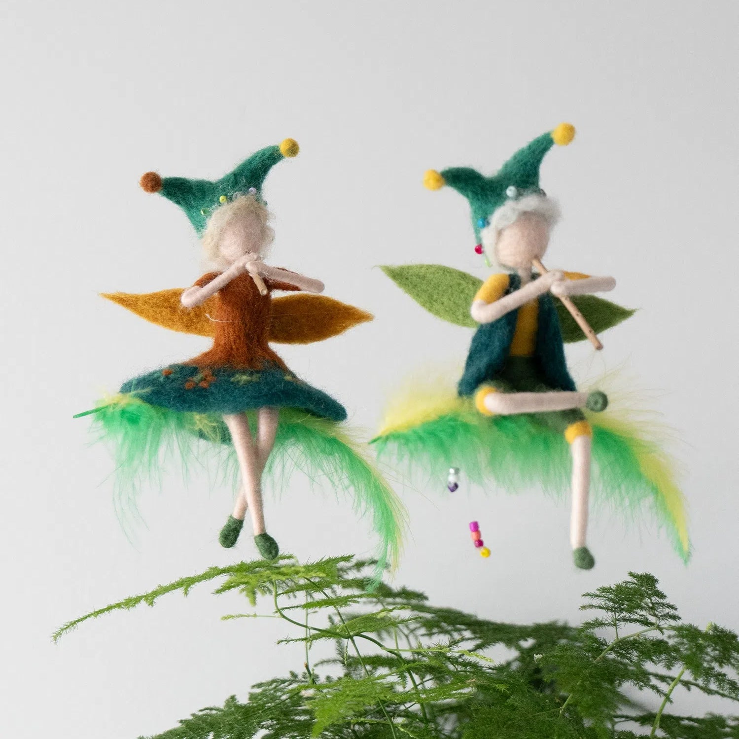 Needle Felted Boy and Girl Angels Playing Flutes by Maria Callary Toys