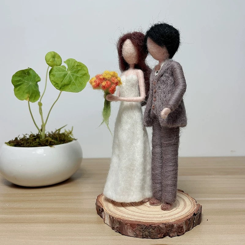 Needle Felted Groom and Bride Wedding Cake Topper by Maria Callary Toys