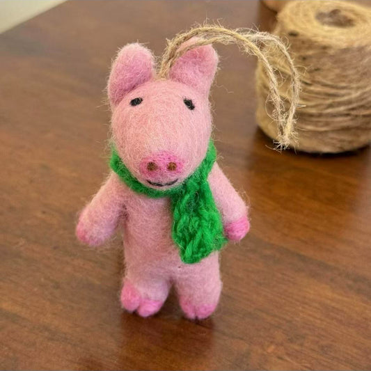 Needle Felted Pig Holiday Ornament By Maria Callary Toys