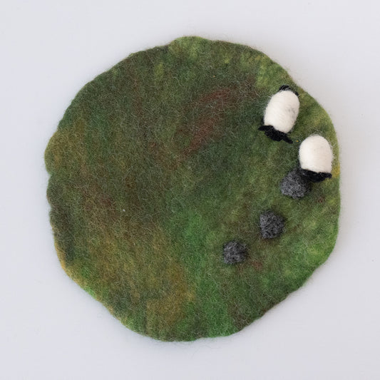 Pasture and Sheep Felted Drink Coaster