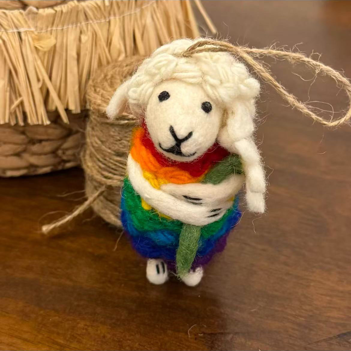 Cute Sheep Needle Felted Hanging Decoration for Christmas Tree