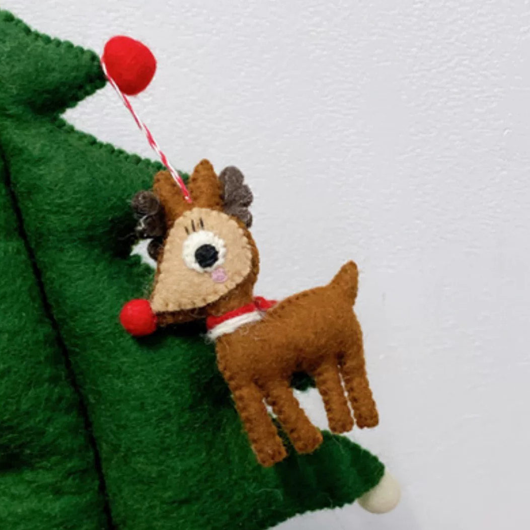 Reindeer Wool Christmas Ornament Hanging Decor By Maria Callary Toys