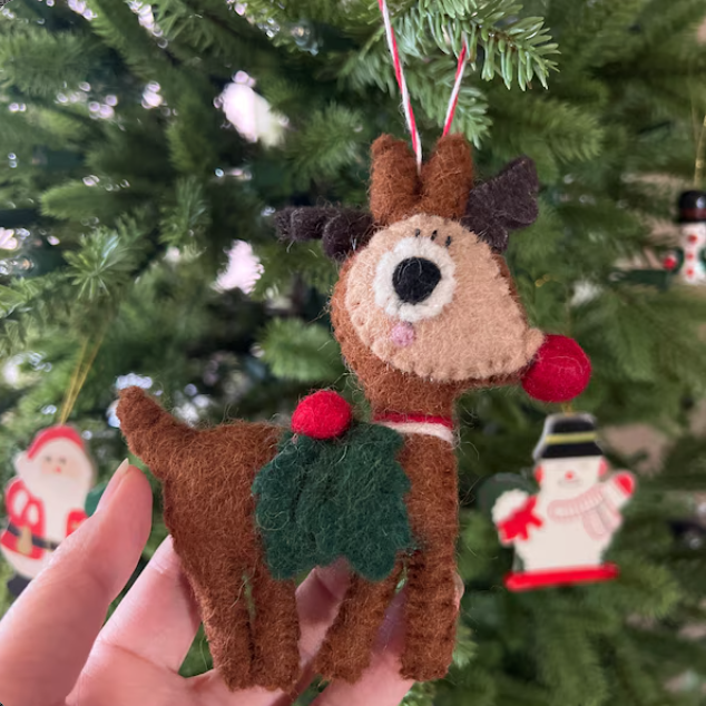 Reindeer Wool Ornament Hanging Decor By Maria Callary Toys