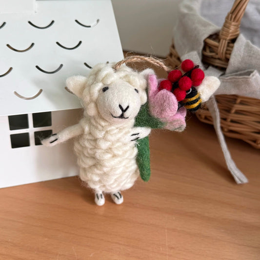 Sheep with Flower Bag Accessory Hanging Decoration By Maria Callary Toys