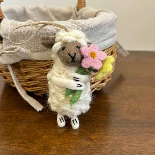 Sheep with Flower Pendant Bag Charm