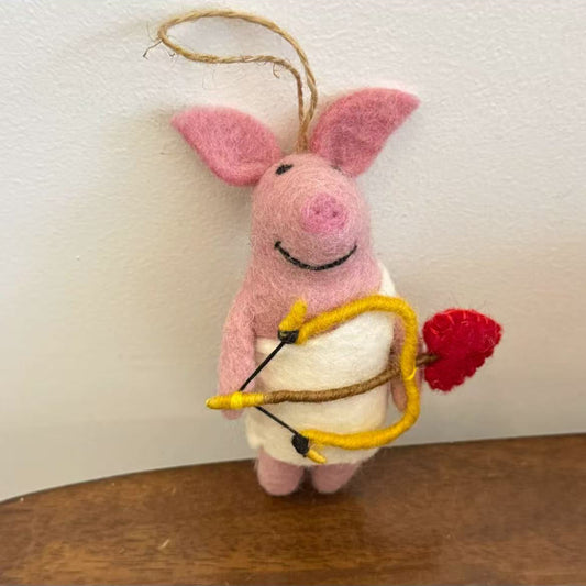 Valentine's Day Pig Felt Ornament By Maria Callary Toys