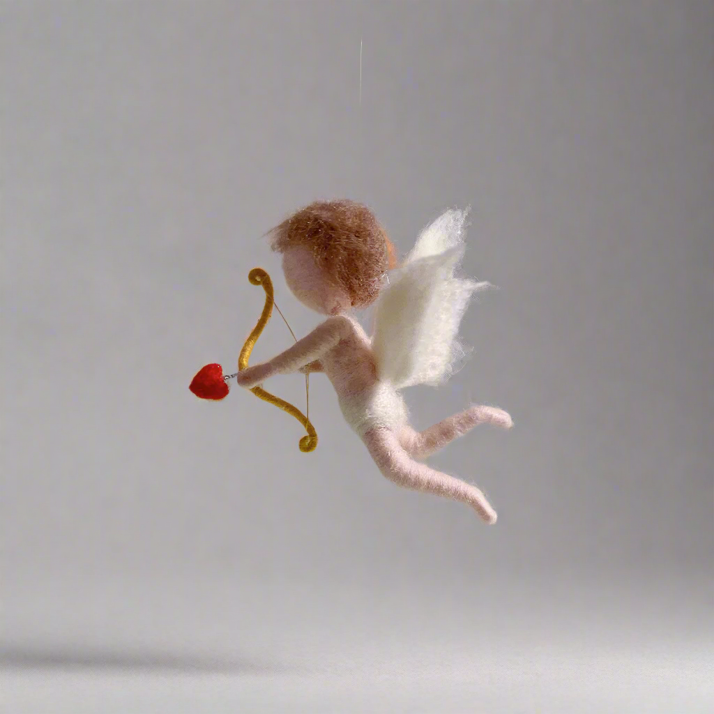 Cupid - Wool Felt Fairy | Handcrafted Sprite | Love-Inspired | Yellow Bow & Red Hearts | Perfect Gift for Loved Ones