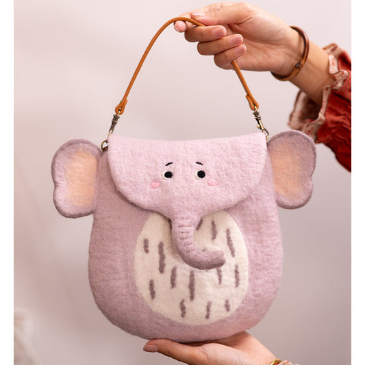 Elegant Elephant: Majestic Felted Wool Crossbody Tote for Sophisticated Style!